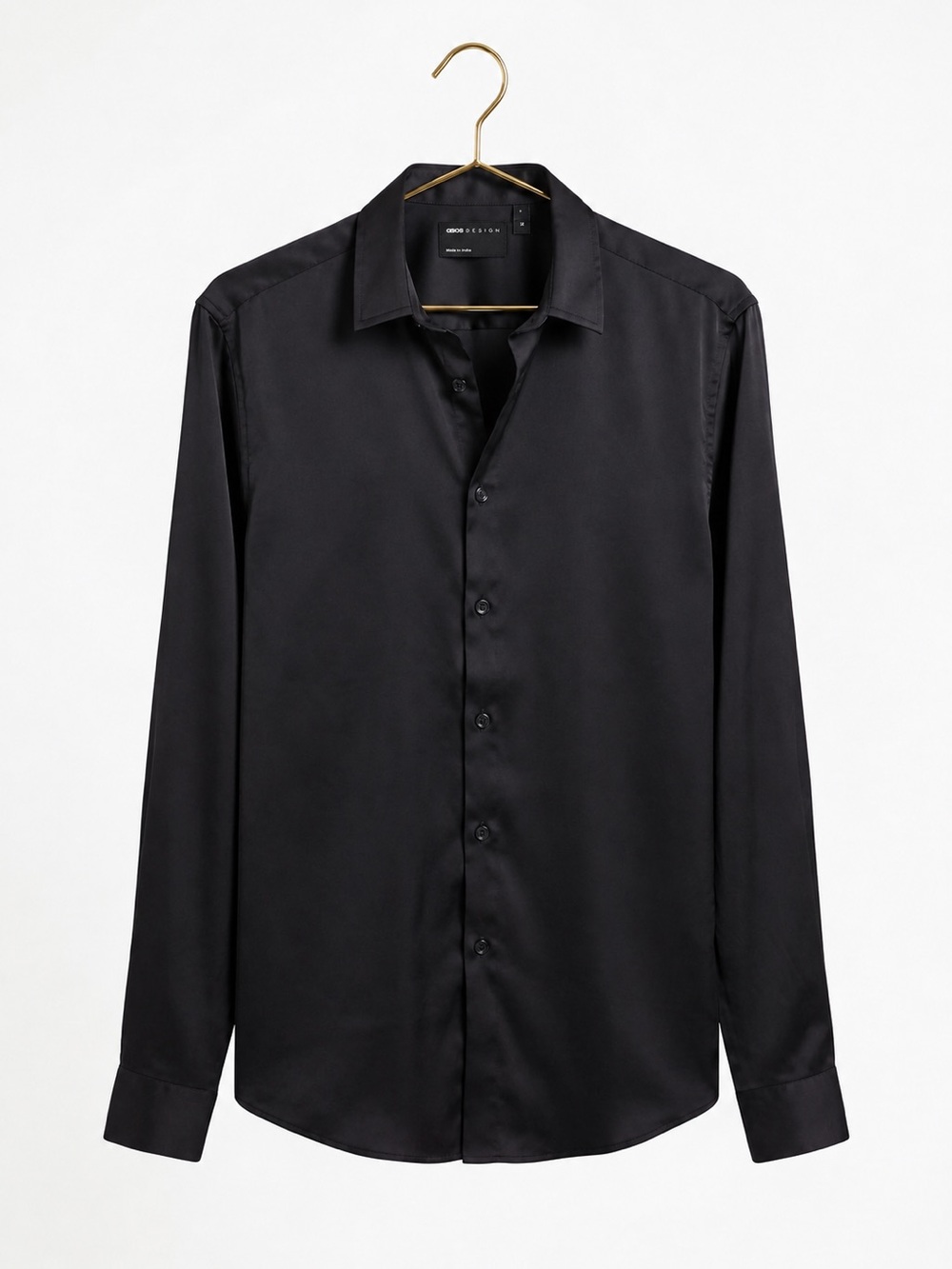 ASOS DESIGN Dress Shirt Black Satin Mens M Solid Long Sleeve Party Button Down